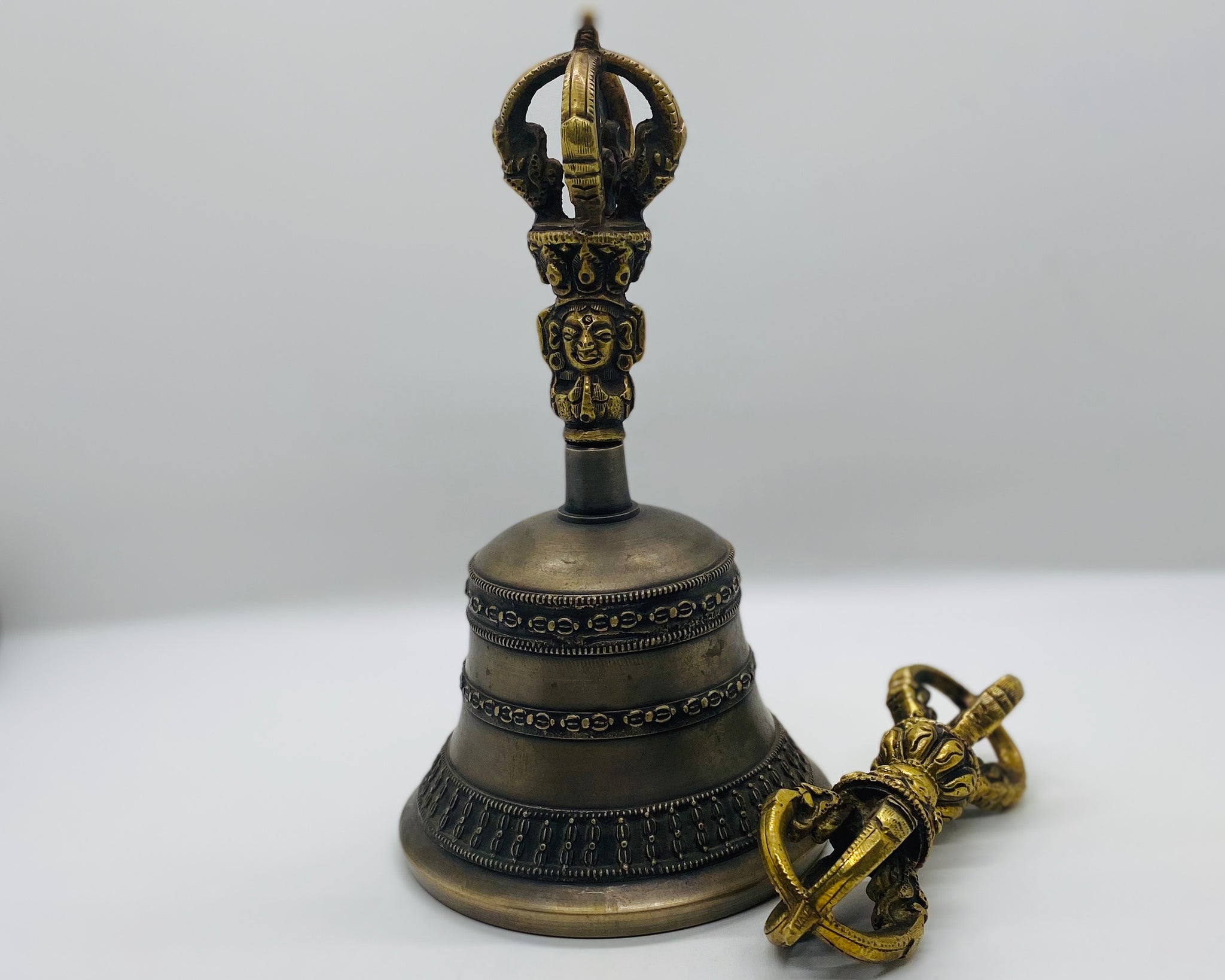 Antique 5 Pronged Bell and Vajra Tibetan Buddhist Bronze Dorje set Meditation Bell Vajra Set dorji Vintage Bell newest and Dorje